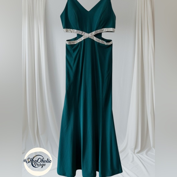 Dress Rhinestone or Elegant Teal Jules and Cleo Green Formal Dress xs - Picture 1 of 8